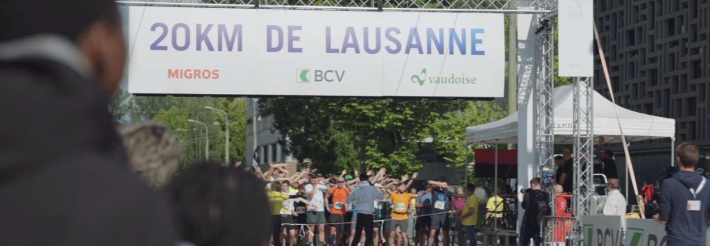 Ligne de départ pour les équipes EHC aux 20 km de Lausanne