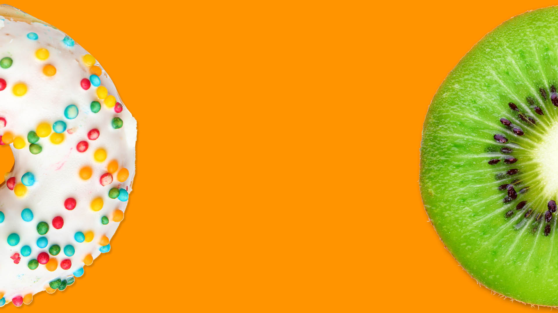 Image of a fruit kiwi and a donut to illustrate to reduce added sugar for health prevention